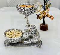 Plateau décoratif en métal émaillé, motif paon peint à la main, style oriental vintage, durable, pour service
