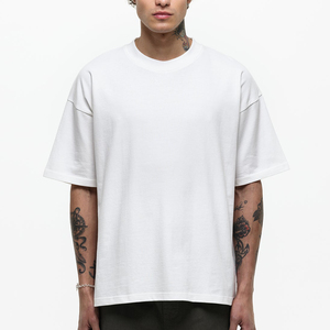 Customised T-shirt Men's 100% Cotton Heavyweight <b>Tshirt</b> Streetwear Oversize Drop Shoulder Rib Crewneck Blank <b>Tshirt</b> for Men - Product Image 4