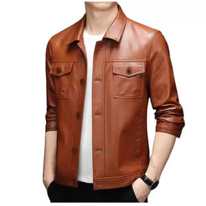 Nueva chaqueta de cuero marrón a la moda para hombre a la venta chaqueta de invierno con cremallera para motocicleta abrigos de talla grande con chaqueta de pecho grande para hombre - Product Image 1