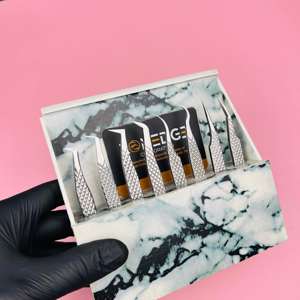 Pinzas de extensión de pestañas de alta calidad Pinzas de volumen de pestañas de acero inoxidable japonés de plata Etiqueta privada - Product Image 5