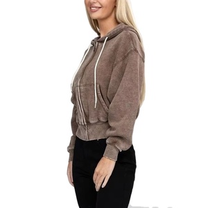Sudadera con capucha vintage para mujer, con cremallera, lavado ácido, algodón French Terry 400GSM, estilo urbano personalizado, proveedor de fábrica OEM de marca privada - Product Image 5