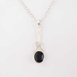 Collier pendentif ovale ethnique en argent sterling et onyx noir, bijoux en pierres précieuses bohèmes faits à la main pour femmes et enfants - Product Image 2