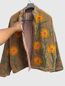 Veste en coton brodée florale, col mandarin, manches longues, style Prairie Chic, grande taille, pour femme, style printemps - Product Image 4