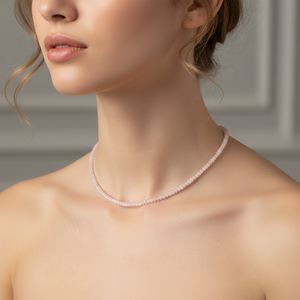Collier en quartz rose facetté rond, perles ajustables en argent sterling plaqué or et rhodium, cadeau de mariage - Product Image 4