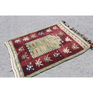 พรมวินเทจขนาด 3.6x5.1 ฟุต พรมสไตล์ตุรกี พรมลายดอกไม้สีแดงเขียว - Product Image 1