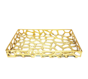 Grand plateau rustique moderne pour le service en bois au design antique et élégant avec finition en métal doré Articles de fantaisie pour le service de fruits - Product Image 1