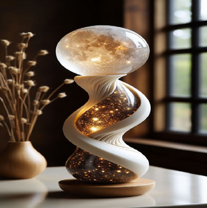 Lampe lunaire spirale unique avec un orb céleste lumineux. Éclairage artistique époustouflant disponible à prix de gros. - Product Image 1