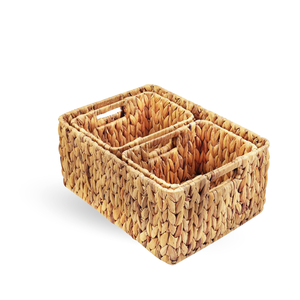 Venta al por mayor de Vietnam, cestas de almacenamiento de jacinto de agua tejido Natural, juego organizador de doble asa de 3 para ropa y ropa - Product Image 4