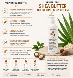 Crema Corpo al Burro di Karité 300ml con Etichetta Privata OEM |   Crema Corpo Idratante Profonda per Pelle Secca |   Riparazione all'Aloe Vera |   Spagna UE - Product Image 3