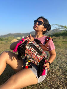 สินค้ามาใหม่ rajasthani แฮนด์เมดแท้ผู้หญิงชนเผ่าผ้าฝ้ายหลายสี Boho ฮิปปี้หนังกลับพู่ห้อยกระเป๋า Banjara - Product Image 5