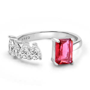 NOVAMART Fine Zarkan 925 <b>Silver</b> American Heart <b>Ring</b> with Ruby Stone <b>Solitaire</b> Rhodium & Gold Plated Bezel Setting Jewelry Wholes - Product Image 1