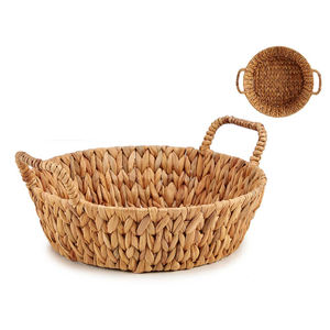 Plateau de service rond en jacinthe d'eau de conception rustique avec poignées plateau Boho polyvalent pour Table à manger et décoration de la maison - Product Image 3