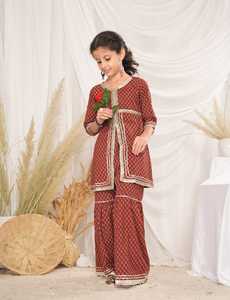 ชุดเดรสพื้นเมืองสำหรับเด็กผู้หญิงมาใหม่ชุดสูทเคอร์ตาชาราราอินเดียผ้าคอตตอนสำหรับงานแต่งงานและงานปาร์ตี้ - Product Image 4