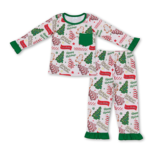 Pyjamas de Noël pour enfants garçons, vêtements pour enfants, vêtements de Noël pour bébés, motifs sapin de Noël, gâteau, pain d'épices, prêts à expédier (RTS), OEM, ODM - Product Image 3