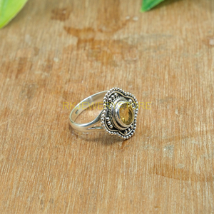 Bague en citrine, bague en pierre jaune, bague en argent sterling 925, bague de déclaration, bague de promesse pour elle, bijoux en citrine, cadeau de Noël, bijoux - Product Image 5