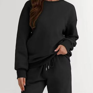 Sudadera de invierno personalizable de alta calidad para mujer, un conjunto de hombros caídos, ropa de calle de dos piezas, Fabricante Mayorista sólido - Product Image 1