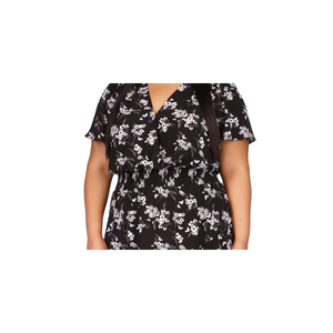 Robe Courte Cache-Cœur en Chiffon Noir à Imprimé Floral Botanique Taille Empire pour Femme Grande Taille Michael Kors - Product Image 2