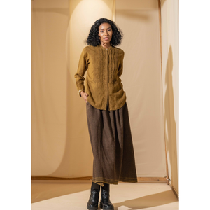 Camisa GARGI para Mujer, Transpirable, de Lino, con Pliegues, Color Dorado/Mustard, Estilo Entallado, Opciones de Largo Corto y Largo, para Primavera, Oficina, Talla XL - Product Image 1