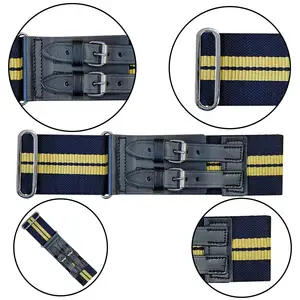 Polyester Coloured Leather Strap Stable Belt Web Belts for Parade Ceremonial Adjustable Waist with Metal Adjuster Leather Strap