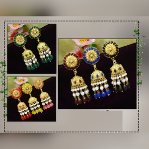 Arrings eenakari-pendientes de aro con cuentas de colores para mujer, aretes de arquería de estilo indio jumkha Bali de primera calidad - Product Image 2