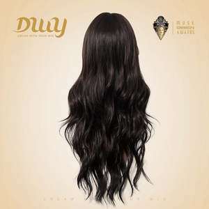 Noelle-DWY 26 Inches Free Part Synthetic <b>Wig</b> for Women Machine Made Long Layer Wave Tea Black Glueless Transparent Lace Bangs - Product Image 3