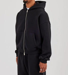 Sweat-shirts à capuche pour hommes de qualité supérieure 100% coton, fermeture éclair, streetwear, lourd, impression en relief, fermeture éclair, épaules tombantes - Product Image 3