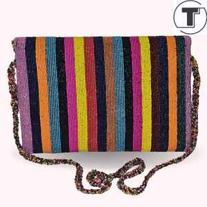 Sac à perles multicolores avec poignée, sac à main, sac à main décontracté, artisanat indien, fait à la main, sac baguette, - Product Image 3