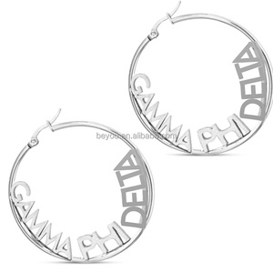 Su misura argento greco Sorority Gamma Phi Delta in <span class=keywords><strong>acciaio</strong></span> inox con lettere greche di cristallo <span class=keywords><strong>cerchio</strong></span> con strass <span class=keywords><strong>orecchini</strong></span> a <span class=keywords><strong>cerchio</strong></span> - Product Image 1