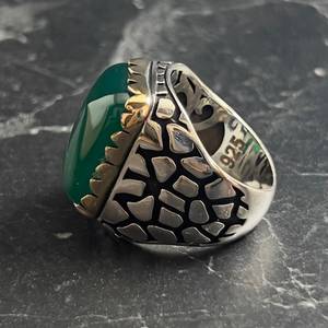 Anillo de Plata de Ley 925 para Hombre con Engaste de Bisel, Corte Cuadrado, Piedra Preciosa de Ágata Verde Natural, Estilo Bohemio, Hecho en Turquía, para Uso Diario - Product Image 4