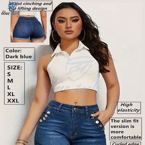 High Quality Women High Waist Denim Shorts <b>Washed</b> Quick Dry & Breathable Button Fly Casual Summer Wholesale - Product Image 5