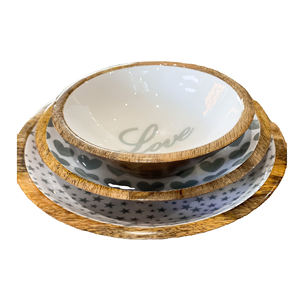 Juego de servidor de ensalada de madera de mango esmaltado de alta calidad con cubiertos, vajilla elegante hecha a mano para bodas, fiestas, presentación de comida - Product Image 6