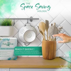 Porte-ustensile de cuisine en bambou Caddy 6 "x 4 1/2" (Acacia ovale) Décoration Porte-fleur sec - Product Image 5