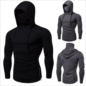 2025 Winter Embroidered Solid Mens Gym <b>Hoodie</b> with <b>Large</b> Mask Casual Spliced Long Sleeve Sweatshirt - Product Image 5