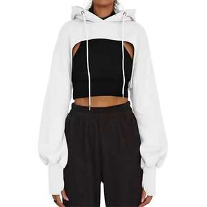 <b>Women's</b> Winter Knitted Fashion Breathable Hoodies <b>Shrug</b> Long Sleeve Super Crop Drawstring Hooded Sweatshirts Casual Workout Tops - Product Image 3