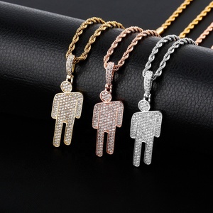 Hip Hop Hipster Shiny Cubic Zirconia Collar Chunky Brass Chapado en oro Hombre Billie Eilish's Iconic Logo Colgante con cadena de tenis - Product Image 4