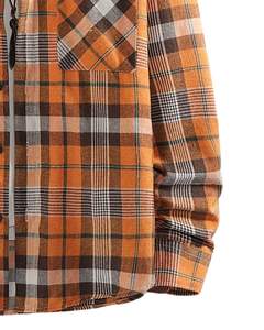Camisa de franela a cuadros naranja y marrón personalizada para hombre, de manga larga, con botones, informal, de algodón, para uso diario en otoño e invierno. - Product Image 6