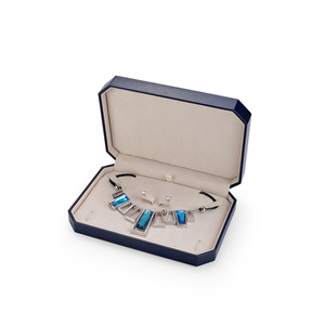 Elegant Octagonal Jewelry <b>Box</b> With Lid For Necklace <b>Storage</b> Blue Exterior <b>Beige</b> Interior - Product Image 6