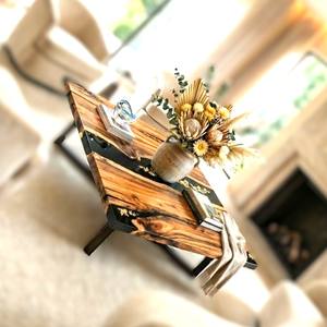 Mesa de Comedor Cuadrada de Resina Hecha a Mano, Moderna y de Lujo, con Cubierta de Madera de Acacia Sólida, Personalizable, con un Elegante Diseño de Río - Product Image 5