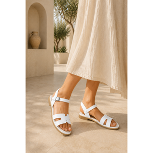 Sandales blanches en forme de H avec bout ouvert respirant, dessus en soie tendance et semelle intérieure en caoutchouc, plateforme plate de printemps - Product Image 1