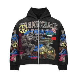 Sudadera con capucha de lana de algodón 100% personalizada para hombre técnica de invierno bordada con tinte de corbata desgastada - Product Image 3