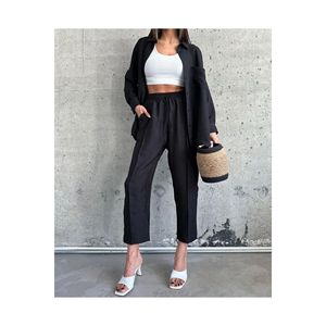 Top e pantaloni da donna in lino Set di fondo comodo ed elegante - Product Image 4