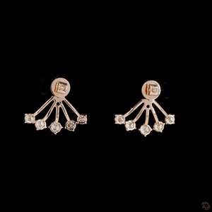 Boucles d'oreilles modernes en diamant de laboratoire de style éventail | Or rose 14 carats | Conception de clous contemporains - Product Image 4