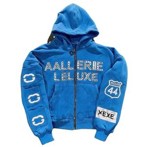 Sudadera con Capucha Unisex de Invierno, Impermeable, con Cierre, Estilo Holgado, Personalizada con Pedrería, Detalles de Piedras, Tela de Algodón, Moderna - Product Image 2