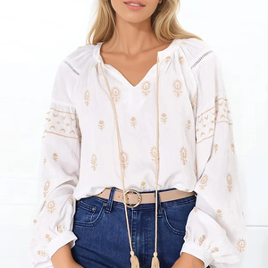 Blusa corta Ropa para damas Túnica Bordado Top Ucrania Mini Boho Blusa Mujer Blusa de talla grande - Product Image 1