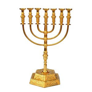 Candelabro de Menorah Chapado en bronce de 7 ramas de estilo Vintage para ceremonia religiosa y decoración del hogar candelabro de Hanukkah de Metal adornado - Product Image 4
