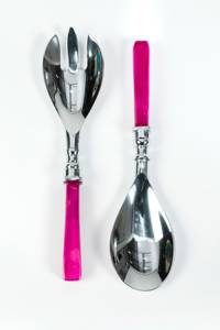 Serveur de salade d'argenterie en acier inoxydable de haute qualité avec poignées en résine colorée pour les événements à usage domestique utilisés en Inde - Product Image 3