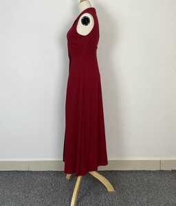 Elegante Vestido Midi Rojo Sin Mangas con Solapas en Punta y Botones al Frente, Estilo Tubo Ajustado para Oficina, Ropa de Otoño, Tela de Lino - Product Image 5
