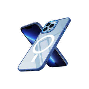 Coque en silicone chromé compatible MagSafe pour iPhone 13 Pro Max, forme rectangulaire, style Ins, transparente, bleu marine Netzy - Product Image 1