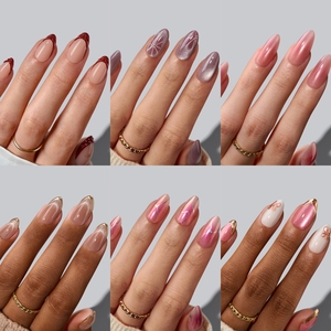 BTArtbox doux Gel XCOAT 3D Floral presse sur les ongles en gros court amande fait à la main bleu français pointe <span class=keywords><strong>faux</strong></span> ongles - Product Image 2