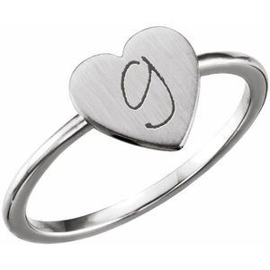 Be Posh Trendy Stainless Steel Engravable Heart Signet <b>Ring</b> Gold Gemstone Inlay Claw Setting Religious Style Geometric Shape - Product Image 3